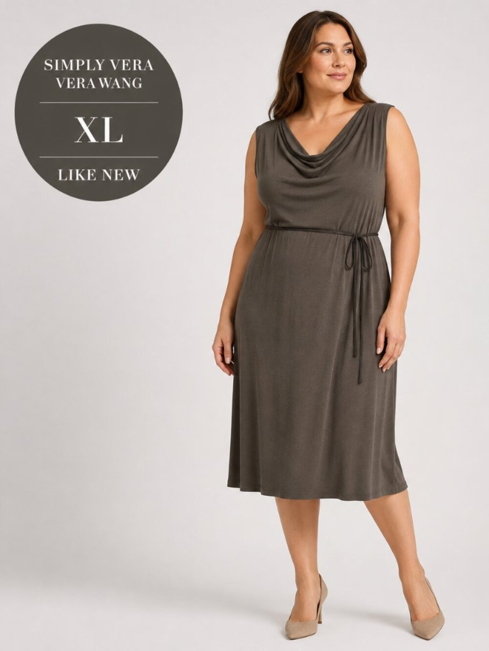 Simply Vera Vera Wang | XL | Gray Cowl Neck Tie-Waist Dress